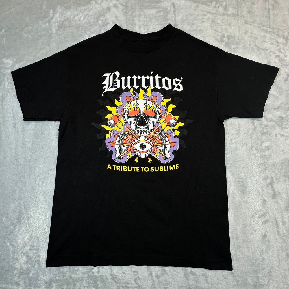 Sublime T Shirt Mens M Black Burritos A Tribute to Sublime Graphic Tee Skull Sun